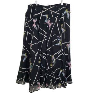 Silk Cotton Butterfly Maxi Skirt Lightweight Black Long Womens Waist Size 38/ XL